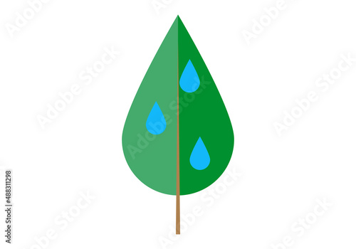 Icono de hoja verde con gotas de rocío. 