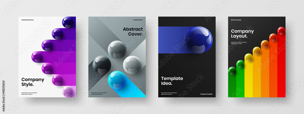 Simple realistic balls pamphlet concept collection. Original postcard design vector illustration bundle.