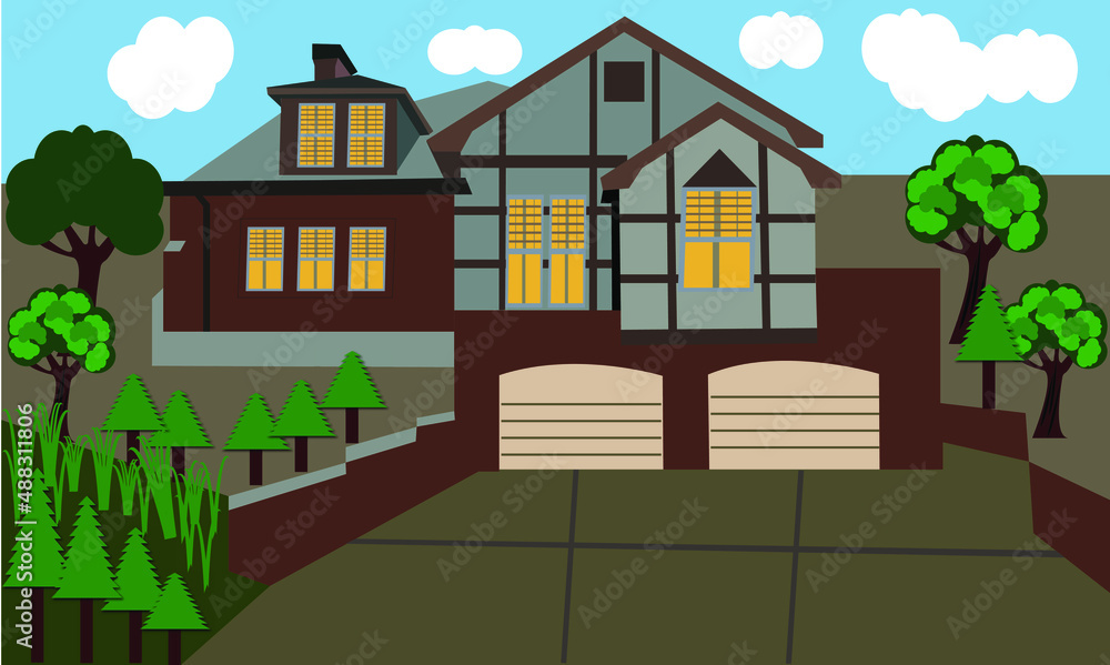 Vector Design of Landscape and Building