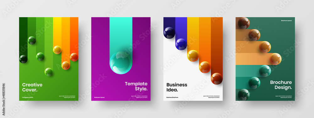 Trendy company identity vector design illustration bundle. Unique 3D balls corporate cover template composition.