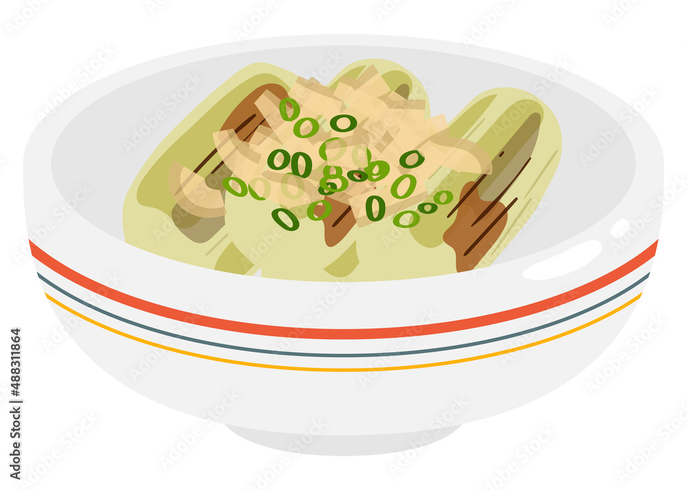 ネギと鰹節が乗った 和食の焼きなすのベクターイラスト Stock Vector Adobe Stock