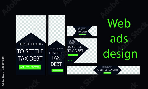 Tax day web ads banner design template in dark blue and green color.