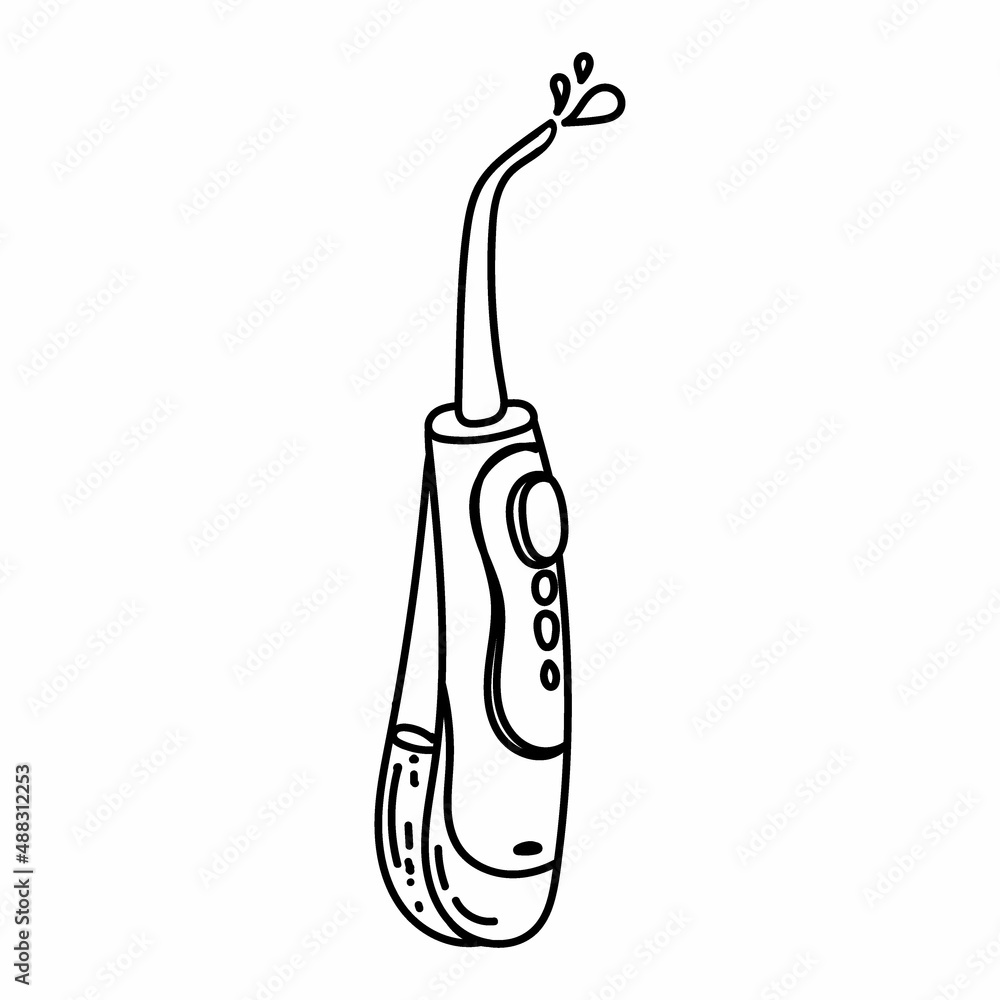 Oral irrigator, hand-drawn doodle-style element. Teeth, hygiene. Simple vector in a linear style for logo, icons and emblem - toothbrushing tool - irrigator. Oral irrigator, hand-drawn doodle-style element. Teeth, hygiene. Simple vector in a linear style for logo, icons and emblem - toothbrushing tool - irrigator.