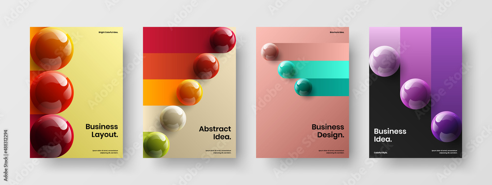 Premium realistic balls postcard template bundle. Clean brochure vector design illustration composition.