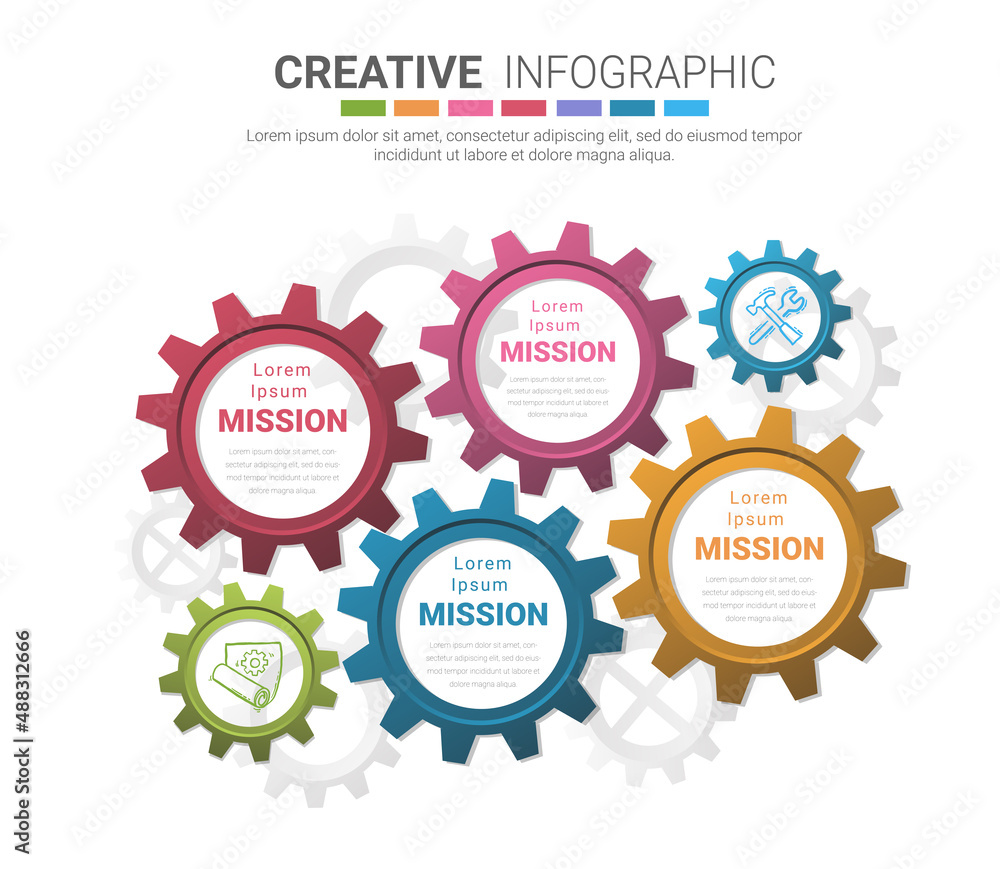 Abstract infographics, Gears cogwheels 4 steps, Engineering tech progress business presentation.