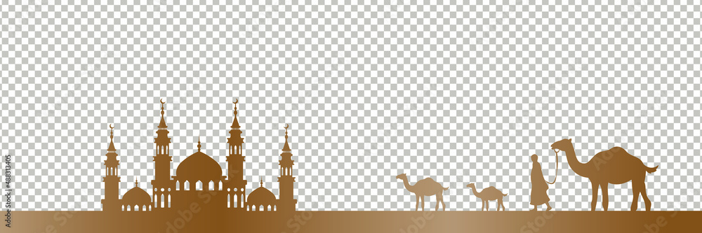 silhouette decorative frame for banner design vector graphic, mosque and camel ornament