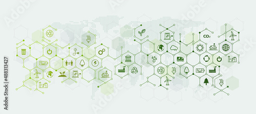 Green Geometric Business Templates and Backgrounds for ESG Environmental Conservation and Sustainable Concepts environmental protection related links with flat icons