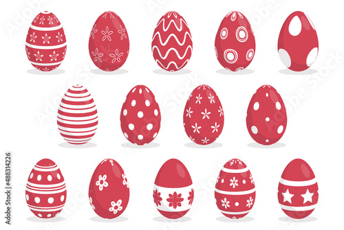 Collection of red and white easter eggs