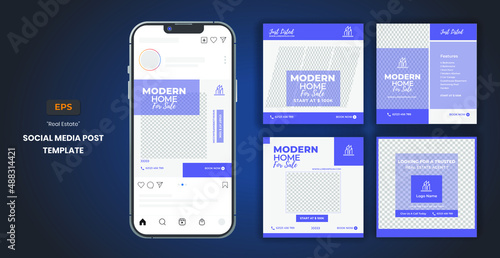Real estate social media post bundle, modern Real Estate social media post, easily editable use very peri color of the year 