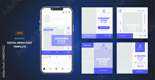 Real estate social media post bundle, modern Real Estate social media post, easily editable use very peri color of the year