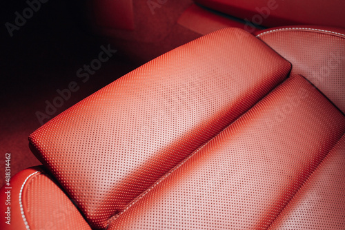 Red leather car seats in the expensive sport car