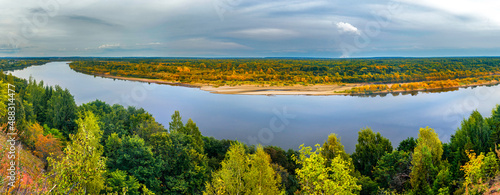 vyatka river from a high bank on an autumn day