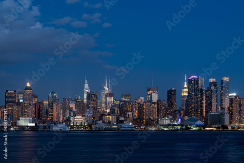 New York city skyscrapers financial downtown and sea panoramic view