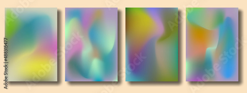 Abstract 4 shapes fluid mesh gradient color background set. Modern vector template for brochures, pamphlets, covers, catalogs, posters, Colored fluid graphic compositions.