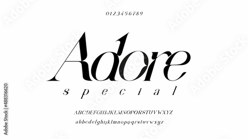 Adore Italic font Set. Special Lowercase and Uppercase are included. Contains nimerals. Elegant logo and fashion alphabet. Contemporary Art style with serifs.