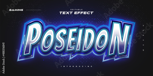 Editable E-sport Text Style with Glowing Blue Neon Effect