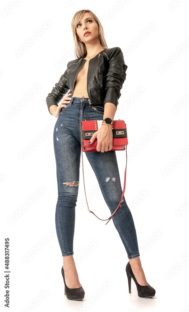 Blonde fashion model with a handbag Blonde fashion model with a handbag
