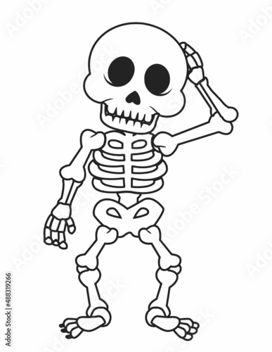 Human Skeleton Collection Act Illustration, Funny Skeleton Drawing, Outline, Line art, Cartoon Skeleton Vector.