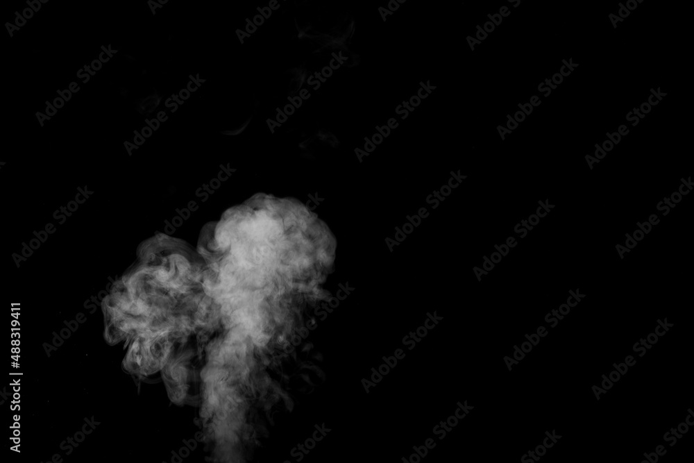 Swirling wriggling smoke steam isolated on a black background for