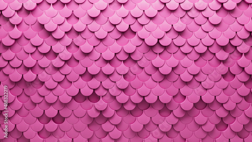 Pink, Futuristic Wall background with tiles. Fish Scale, tile Wallpaper with Polished, 3D blocks. 3D Render photo