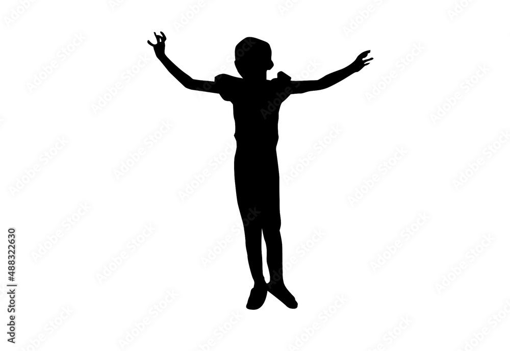 Silhouette kids jumping exercise Outdoor with white background with clipping path