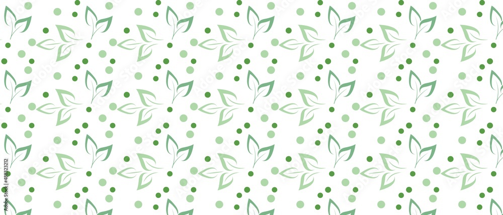 Green leaves pattern for spring background, banner, frames design. Vector illustration.