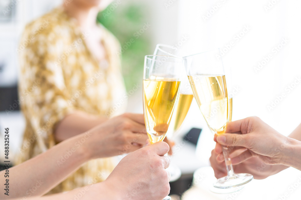 乾杯をする若い男女 乾杯をする若い男女