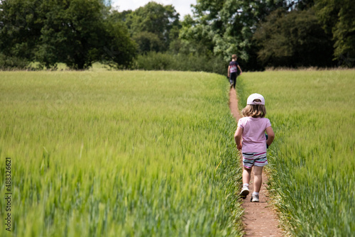 Children on a path through wheat field