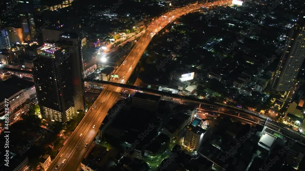 Bangkok city traffic. Aerial view at night Bangkok city traffic. Aerial view at night