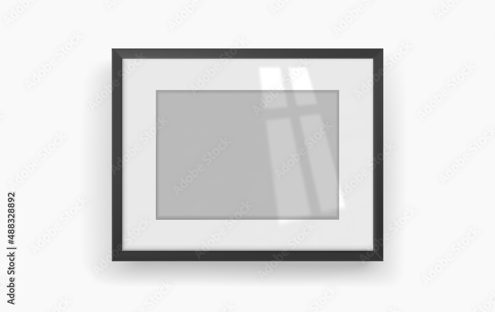 Empty photo frame with transparent glass. Shadow overlay vector effect Empty photo frame with transparent glass. Shadow overlay vector effect