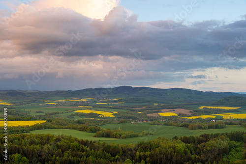 Obraz na płótnie view of the Kaczawskie Mountains in the Sudetes during sunset at spring in Poland w salonie