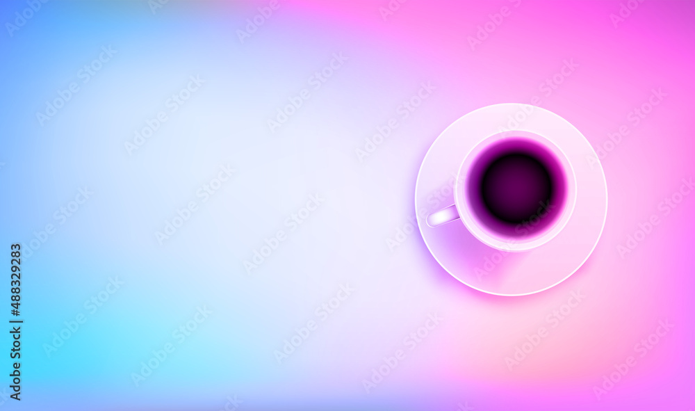 Hot morning coffee in a cup. 3d vector banner with copy space. Template for restaurant menu Hot morning coffee in a cup. 3d vector banner with copy space. Template for restaurant menu