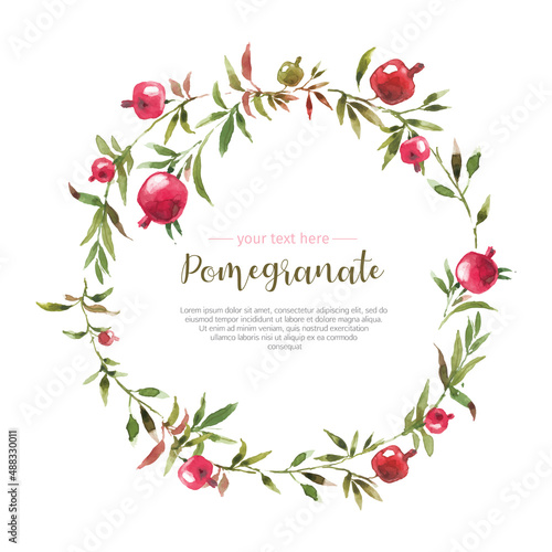 Sweet pomegranate background in watercolor style