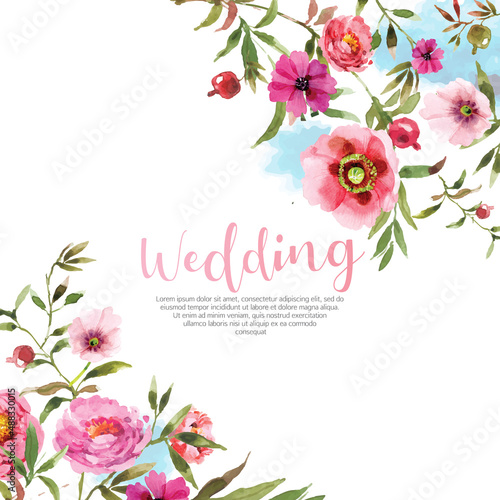 Pretty floral background with pomegranates in watercolor style