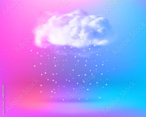 Stars fallind down from the cloud on holographic interior. 3d Vector illustration photo