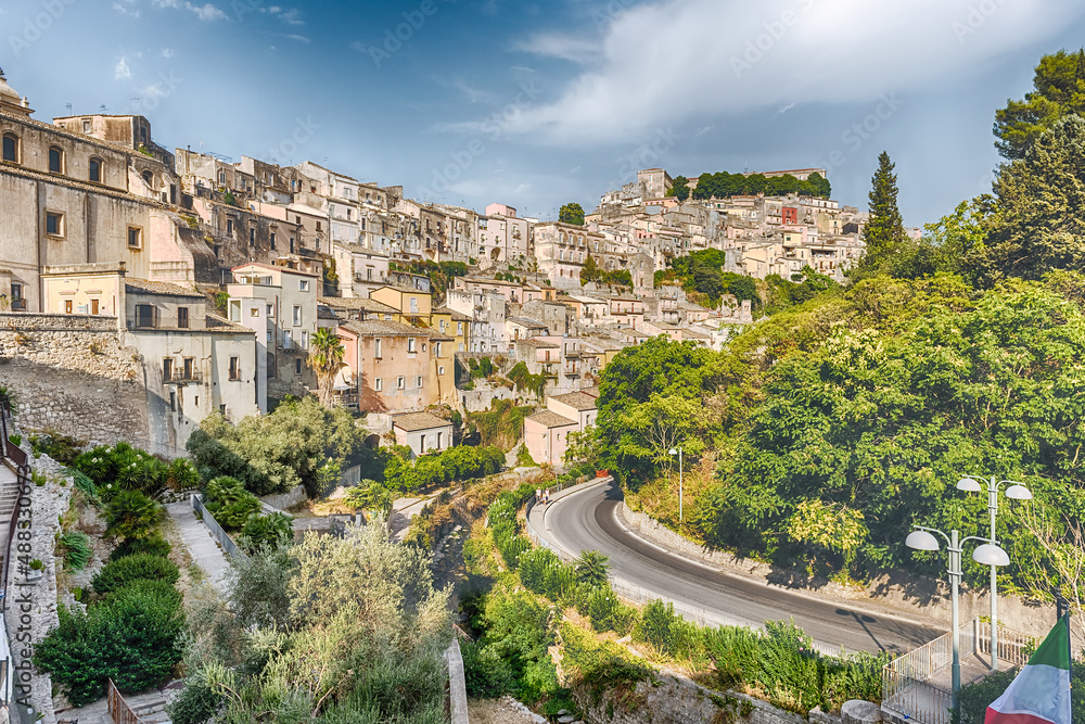 Panoramic view of Ibla, scenic lower district of Ragusa, Italy