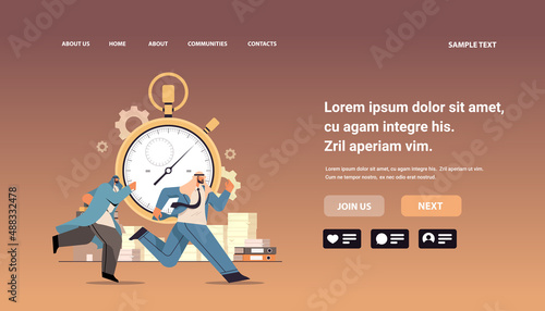 overworked arab businessmen with stopwatch running in office hurry at work deadline time management concept