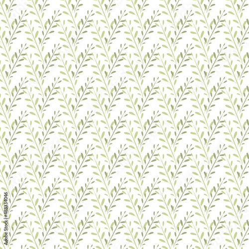 Seamless pattern with plants on the white background. Botanic ornament. © Inna