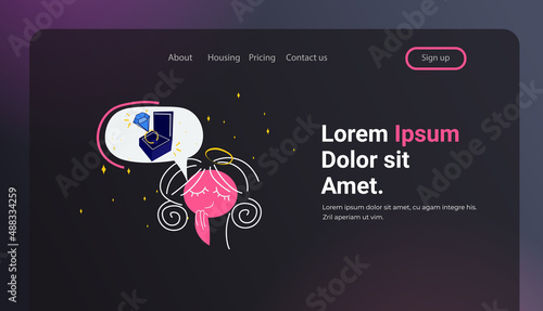 woman dreaming about diamond ring in jewerly gift box international happy womens day celebration concept