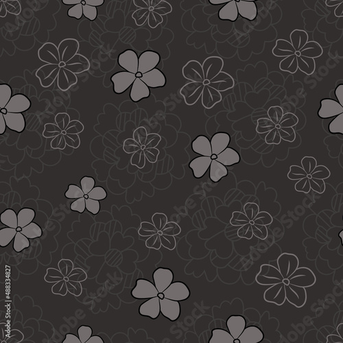 The flowers are gray on a brown background. Vector illustration. Pattern. 