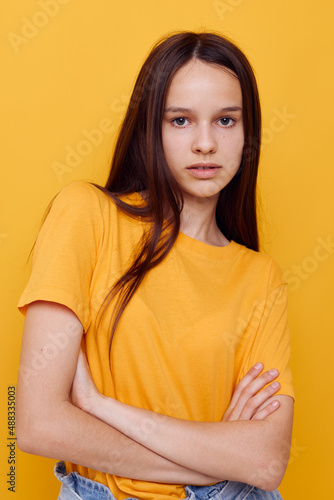 photo pretty girl posing fashion Youth style casual wear isolated background