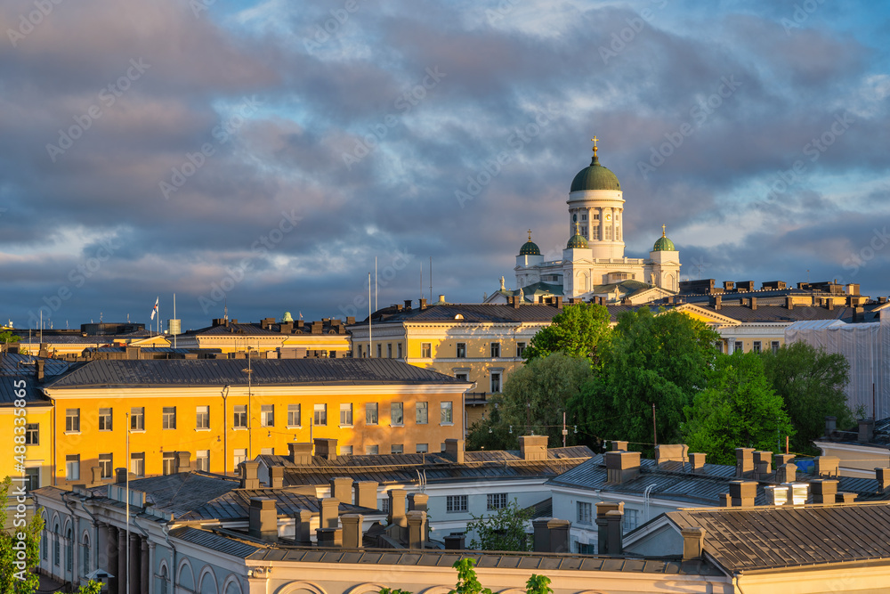 Helsinki Finland, high angle view city skyline at city center and Helsinki Cathedral