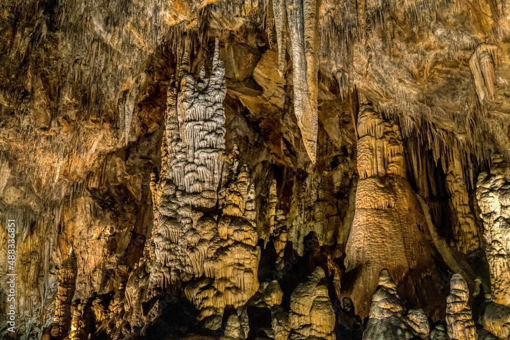 Cave Grotte des Grandes Canalettes in French Pyrenees full of stalagmites and stalactites beautiful scenery in geologic site Cave Grotte des Grandes Canalettes in French Pyrenees full of stalagmites and stalactites beautiful scenery in geologic site
