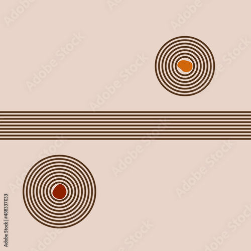 Canvas Print parallels lines and circles, japanese zen garden vector top view illustration