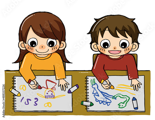 お絵描きをする子どもたち