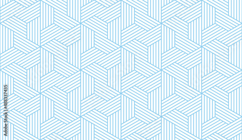Abstract geometric pattern with stripes, lines. Seamless vector background. White and blue ornament. Simple lattice graphic design