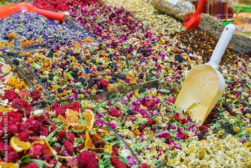 Flower tea. Market in Istanbul. Turkey