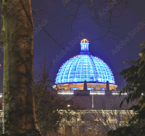 Illuminated Dome With Blue Light At Night