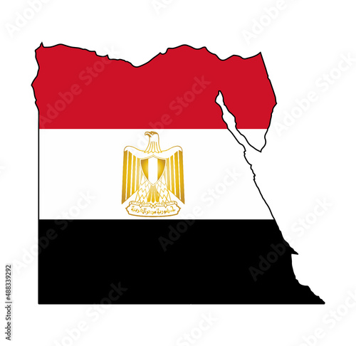 Outline Silhouette Map of Egypt Over National Flag