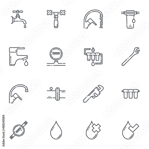 Vector plumbing line icons isolated on transparent background